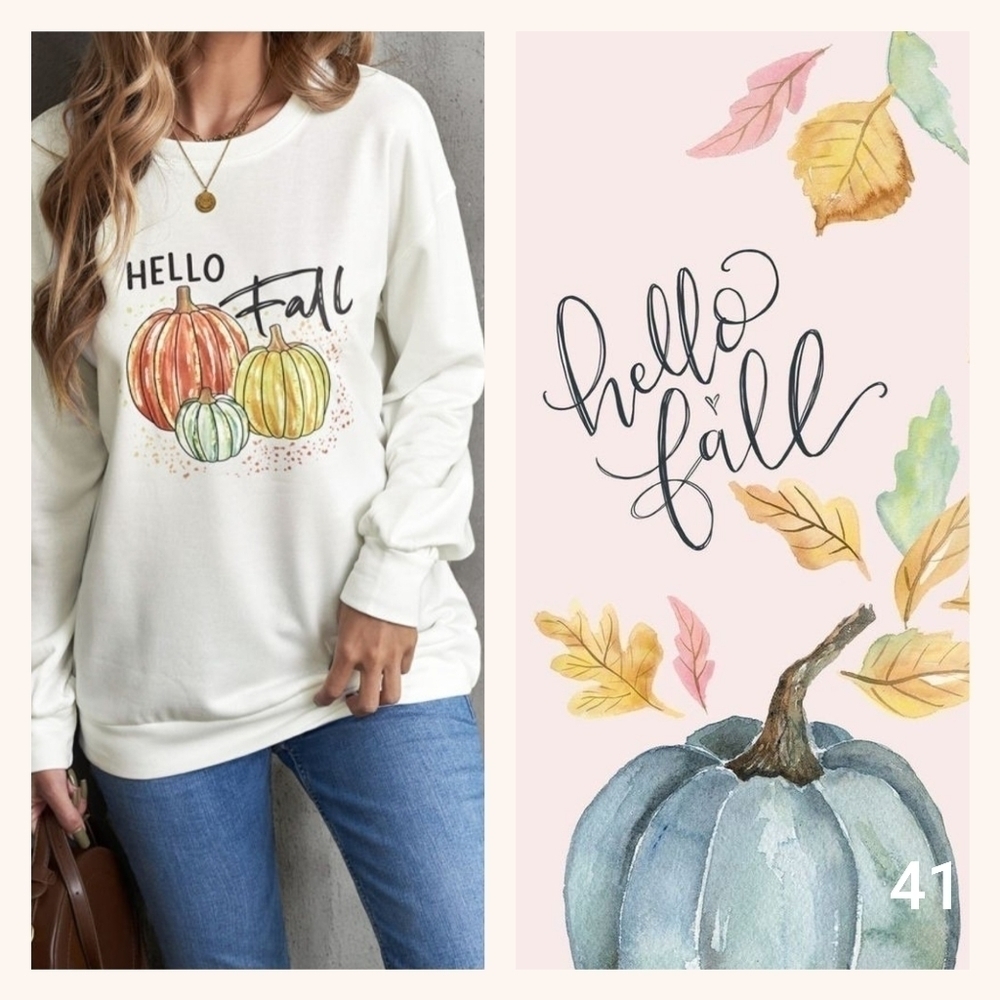 NWT 🍂Hello Fall White Halloween Letter Pumpkin Print Sweatshirt